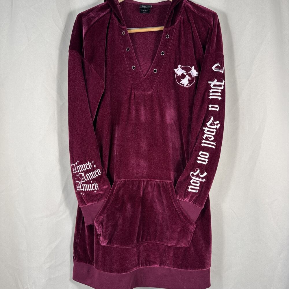 Disney Hocus Pocus Her Universe Velour Hoodie Dress Lg Burgundy Witchy Goth